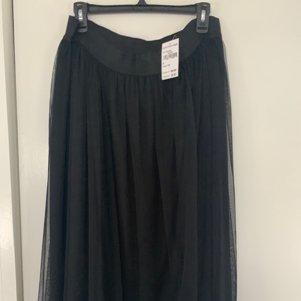 Midi length black tulle skirt